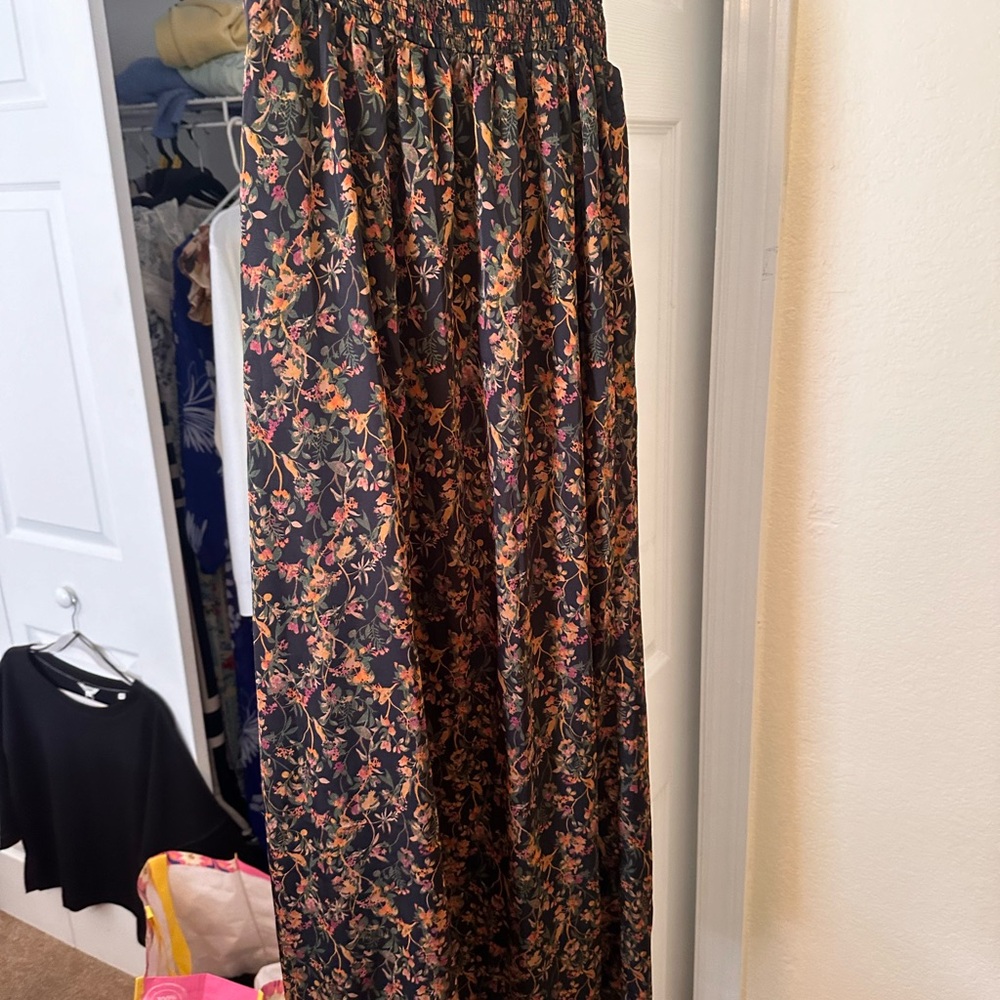 Black and Orange Smocked A-line Maxi Skirt